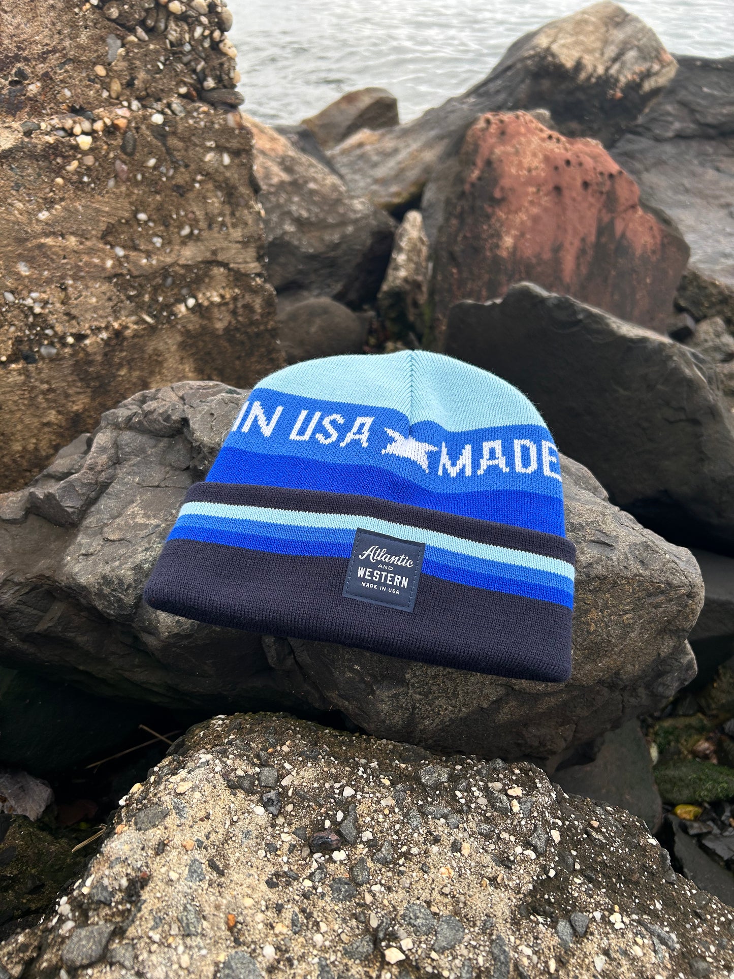 MADE IN USA Bathymetric Shades of Blue Jacquard Sport Beanie - Bathymetric Blue