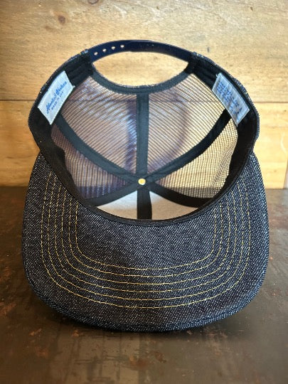 MADE IN USA Western Raw Denim 6-Panel Mesh Trucker Hat - CURVED BRIM