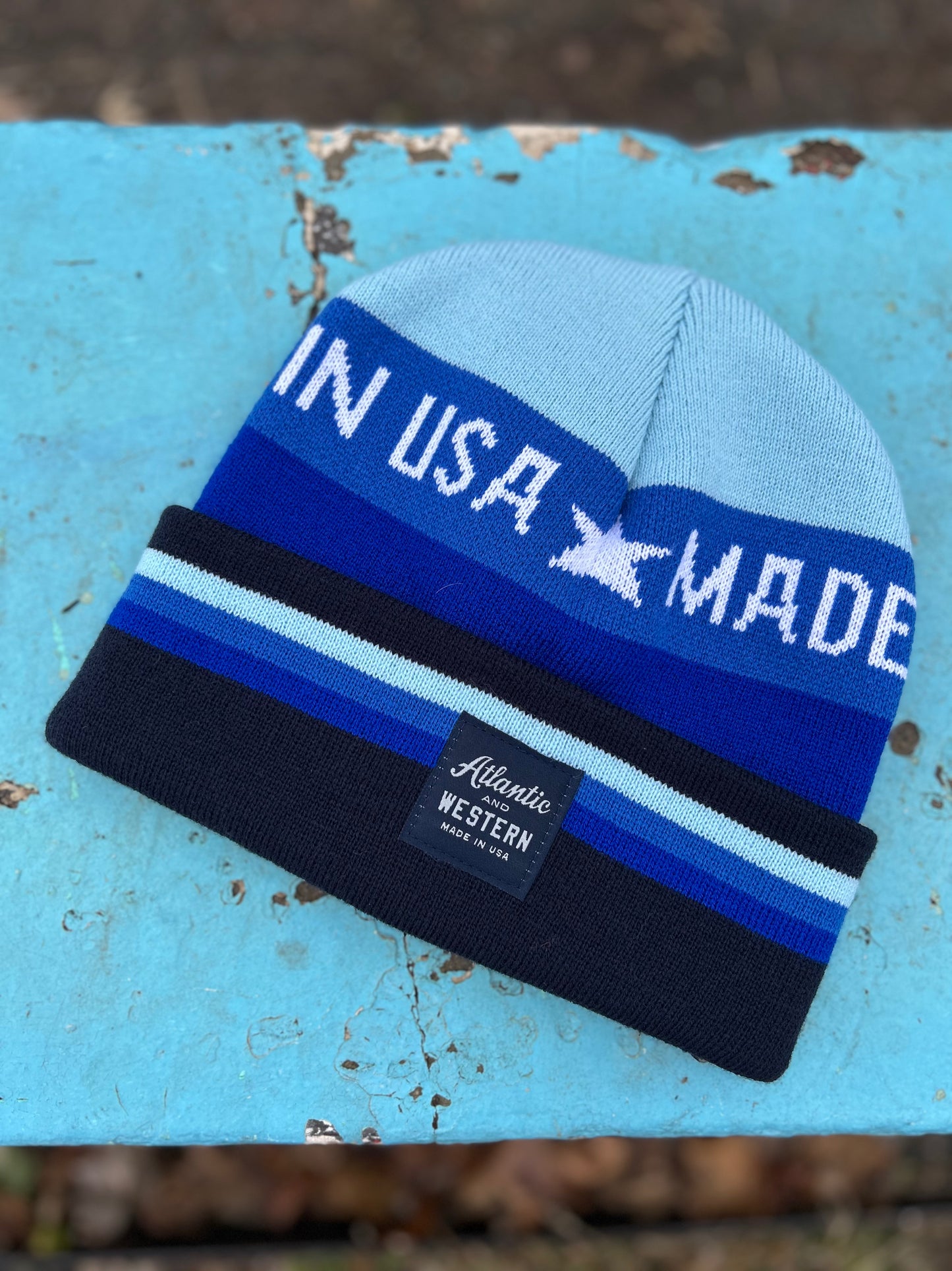 MADE IN USA Bathymetric Shades of Blue Jacquard Sport Beanie - Bathymetric Blue